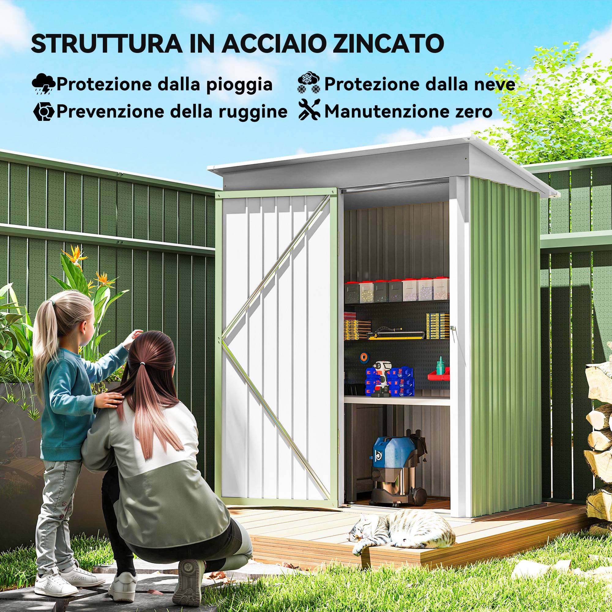 ComfortXL - Armoire de jardin en acier avec porte verrouillable et étagères 161x95x181 cm vert - ComfortXL Outdoor Living - Image 6