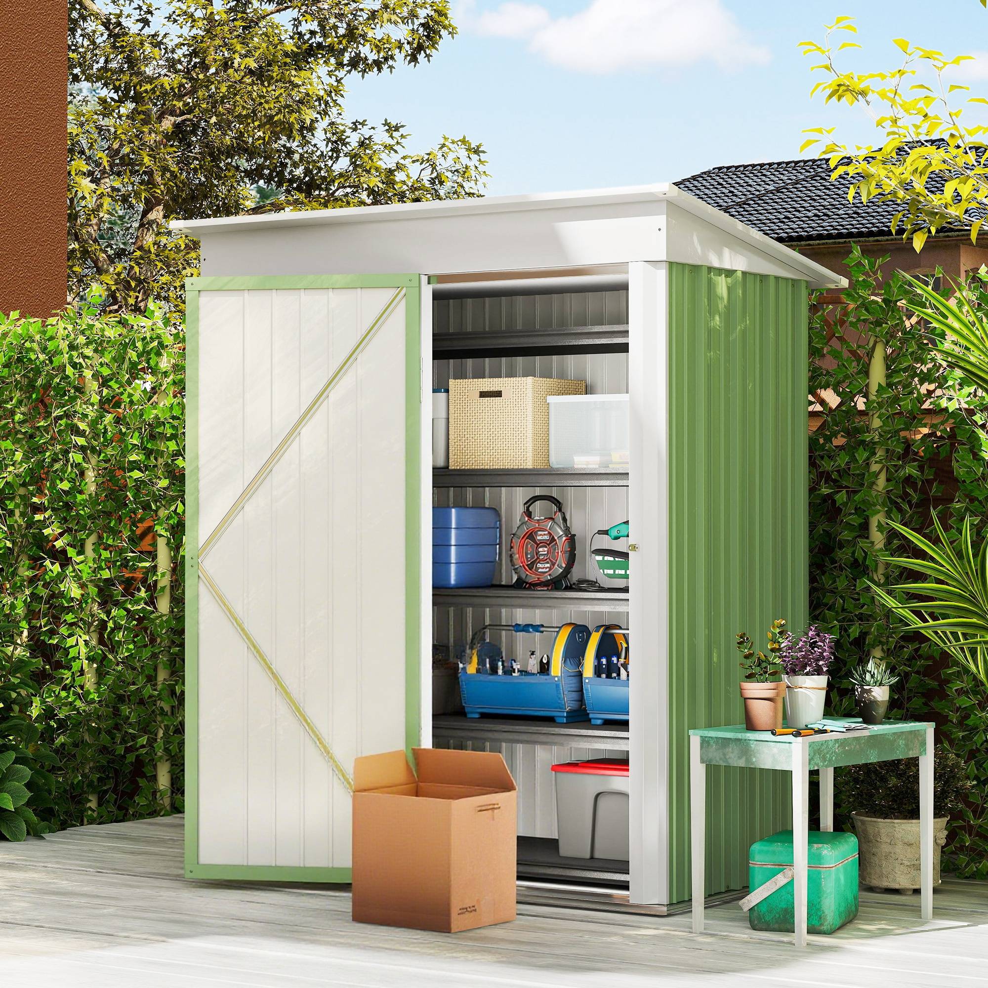 ComfortXL - Armoire de jardin en acier avec porte verrouillable et étagères 161x95x181 cm vert - ComfortXL Outdoor Living - Image 3