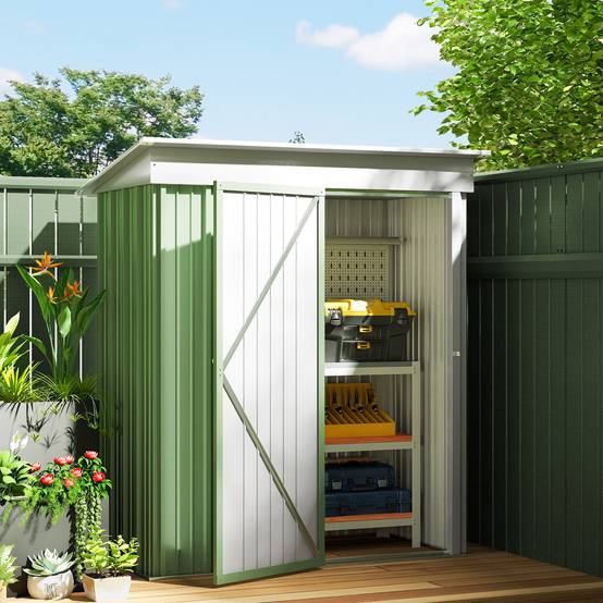 ComfortXL - Armoire de jardin en acier avec porte verrouillable et étagères 161x95x181 cm vert - ComfortXL Outdoor Living - Image 4