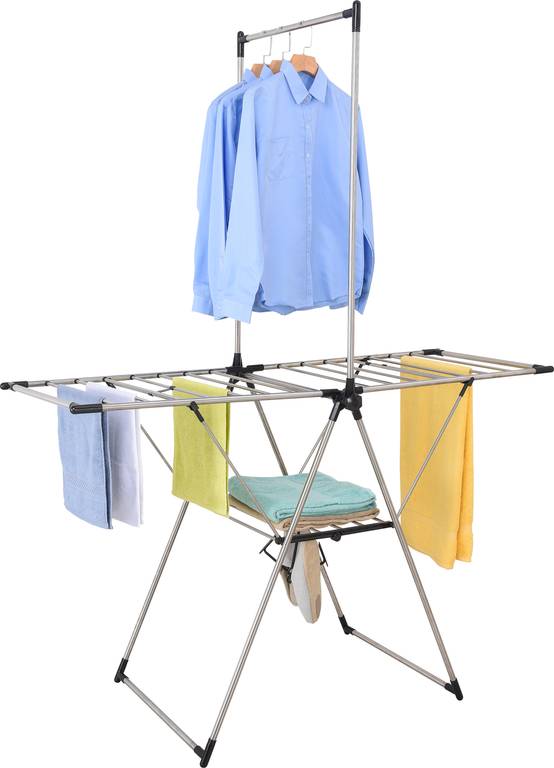 Séchoir linge inox modèle T avec porte-chaussures - PRACTO HOME - Image 2