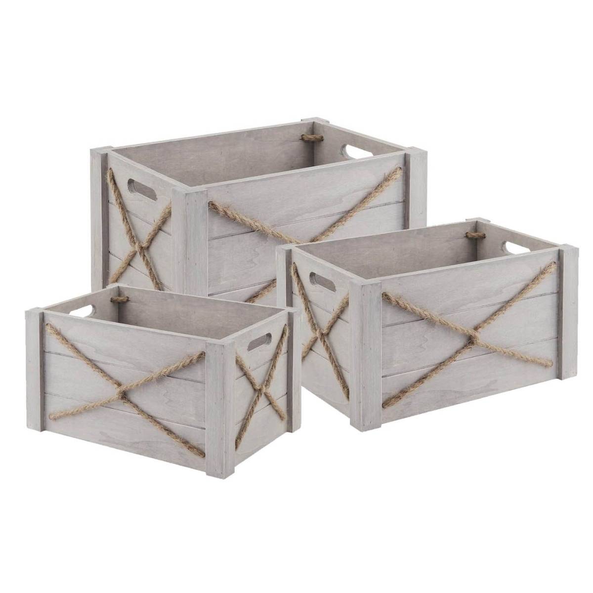 Aubry Gaspard - Caisse en bois patiné et corde (Lot de 3) - Image 1