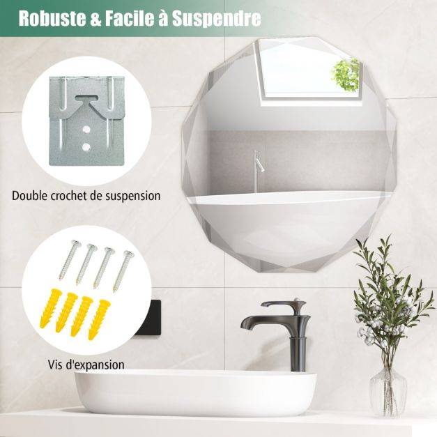 Helloshop26 - Miroir de courtoisie mural sans cadre miroir décoratif 76 cm antidéflagrant bords biseautés uniques poli argenté qualité supérieure - Image 3