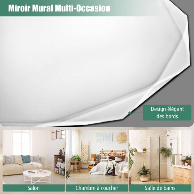 Helloshop26 - Miroir de courtoisie mural sans cadre miroir décoratif 76 cm antidéflagrant bords biseautés uniques poli argenté qualité supérieure - Image 2