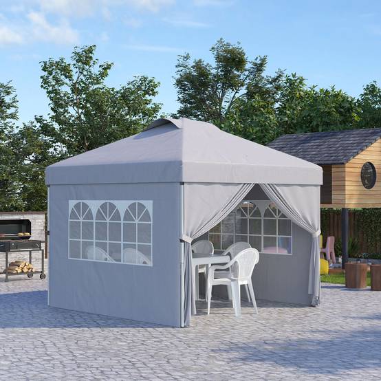 ComfortXL - Tonnelle Pliante Pop-Up Tissu Oxford Événements Extérieurs Hauteur Réglable 3x3m Gris Clair - ComfortXL Outdoor Living - Image 3