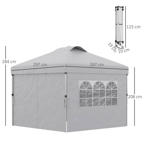 ComfortXL - Tonnelle Pliante Pop-Up Tissu Oxford Événements Extérieurs Hauteur Réglable 3x3m Gris Clair - ComfortXL Outdoor Living - Image 5