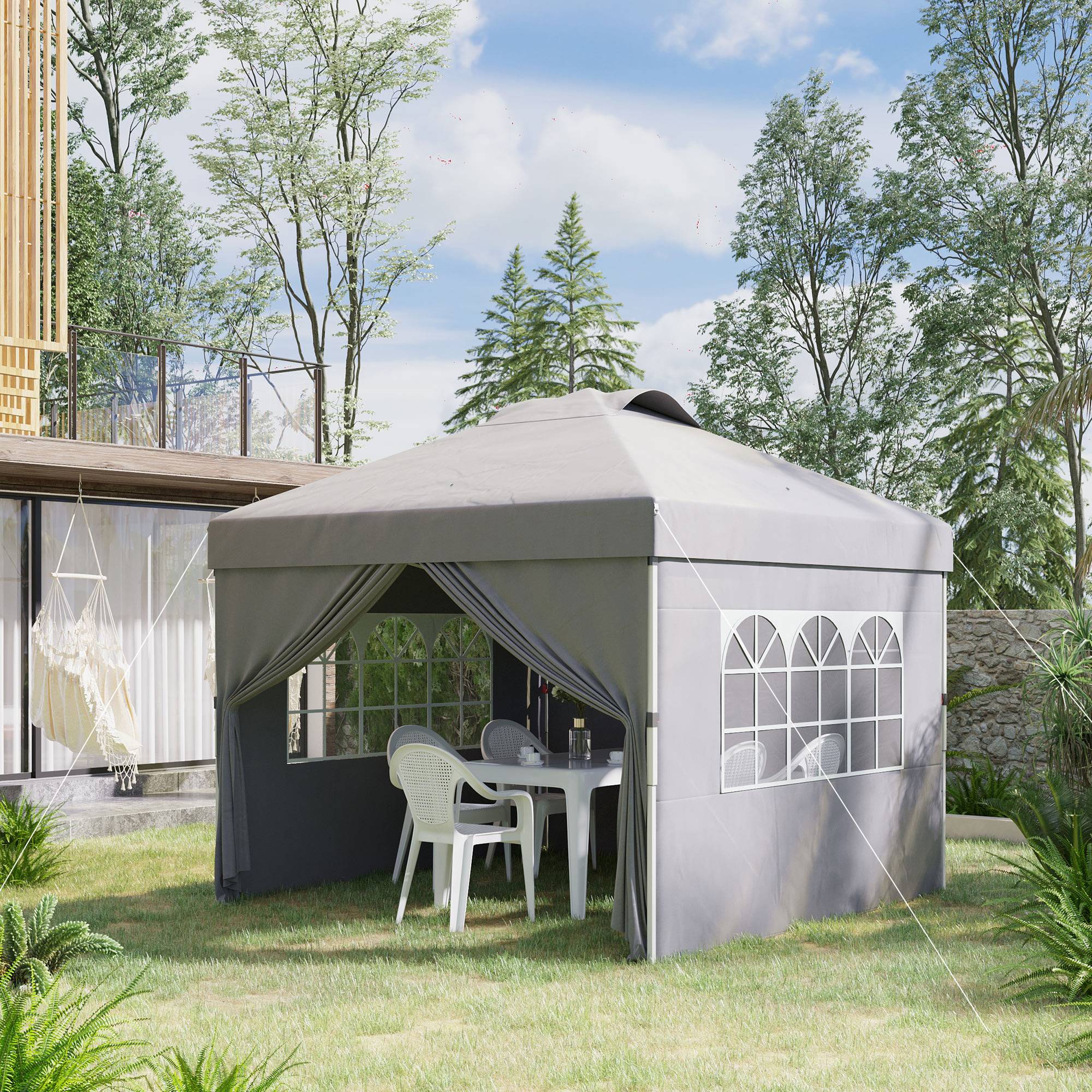 ComfortXL - Tonnelle Pliante Pop-Up Tissu Oxford Événements Extérieurs Hauteur Réglable 3x3m Gris Clair - ComfortXL Outdoor Living - Image 4