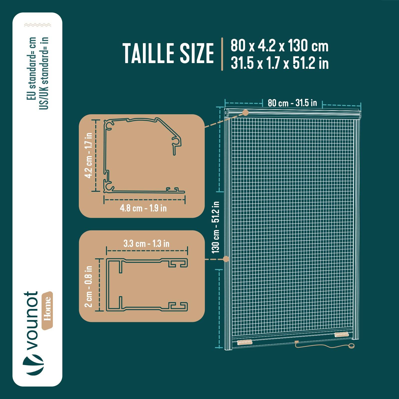 Vounot - Moustiquaire de fenêtre L80 x H130 cm enroulable et recoupable en aluminium blanc VOUNOT® - Image 3