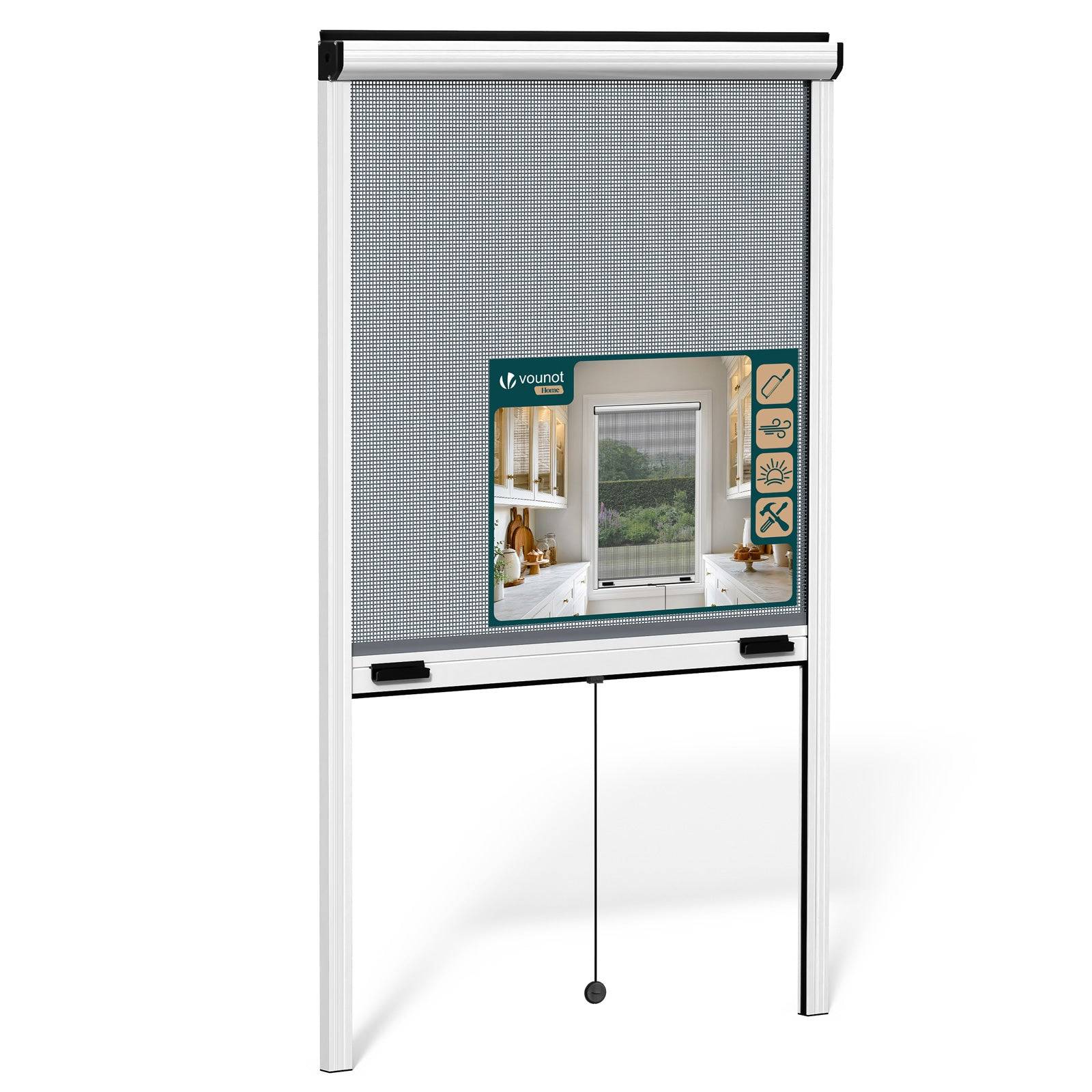 Vounot - Moustiquaire de fenêtre L80 x H130 cm  enroulable et recoupable en aluminium blanc VOUNOT®