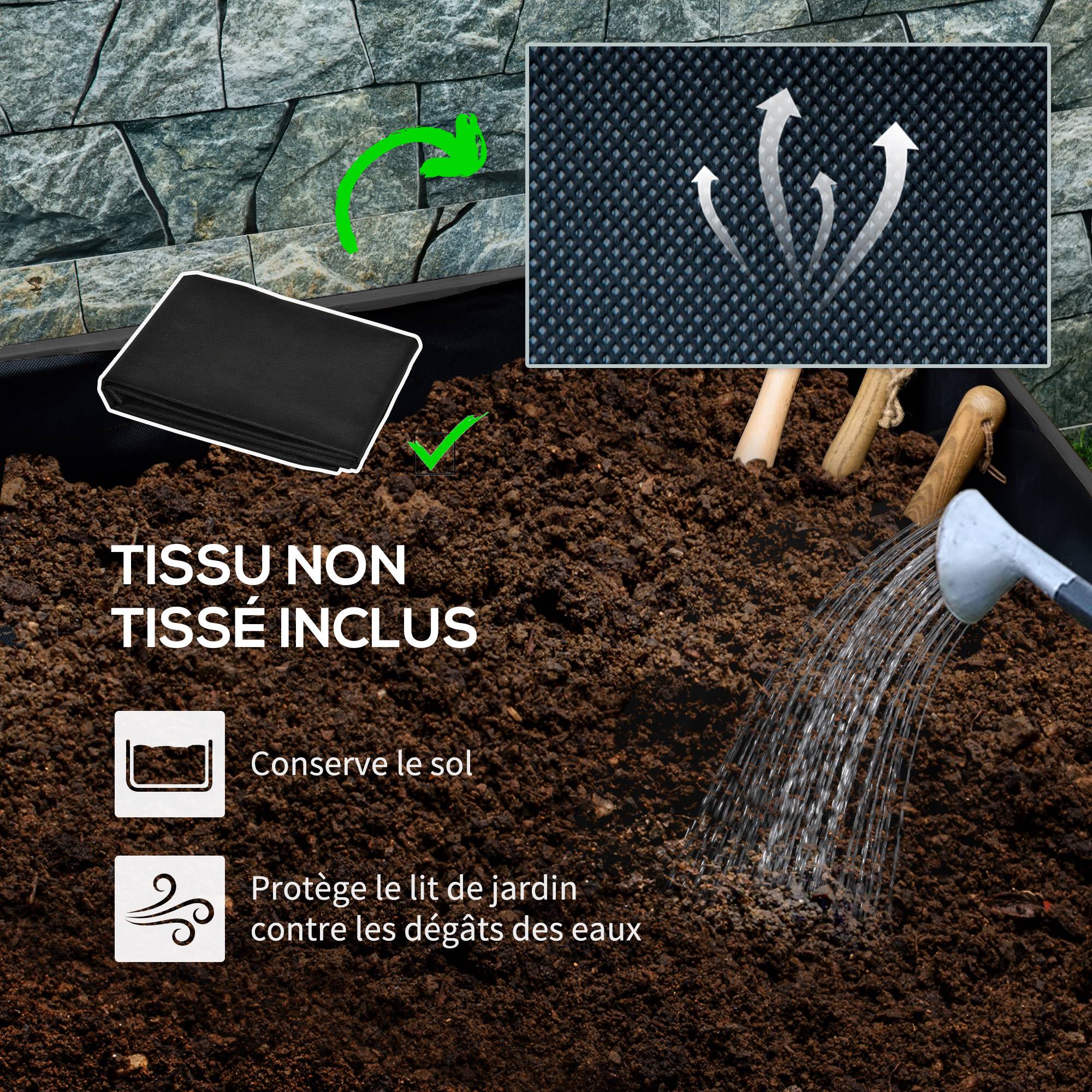 Jardinière sur roulettes bois sapin extérieur drainage inclus 89x48x47cm noir - ComfortXL Outdoor Living - Image 9