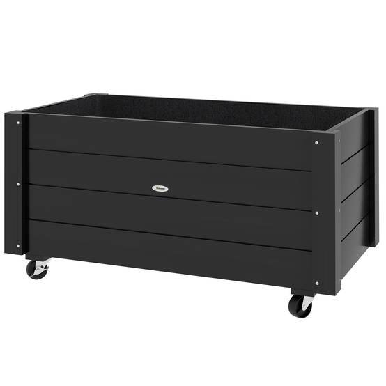 Jardinière sur roulettes bois sapin extérieur drainage inclus 89x48x47cm noir - ComfortXL Outdoor Living - Image 2
