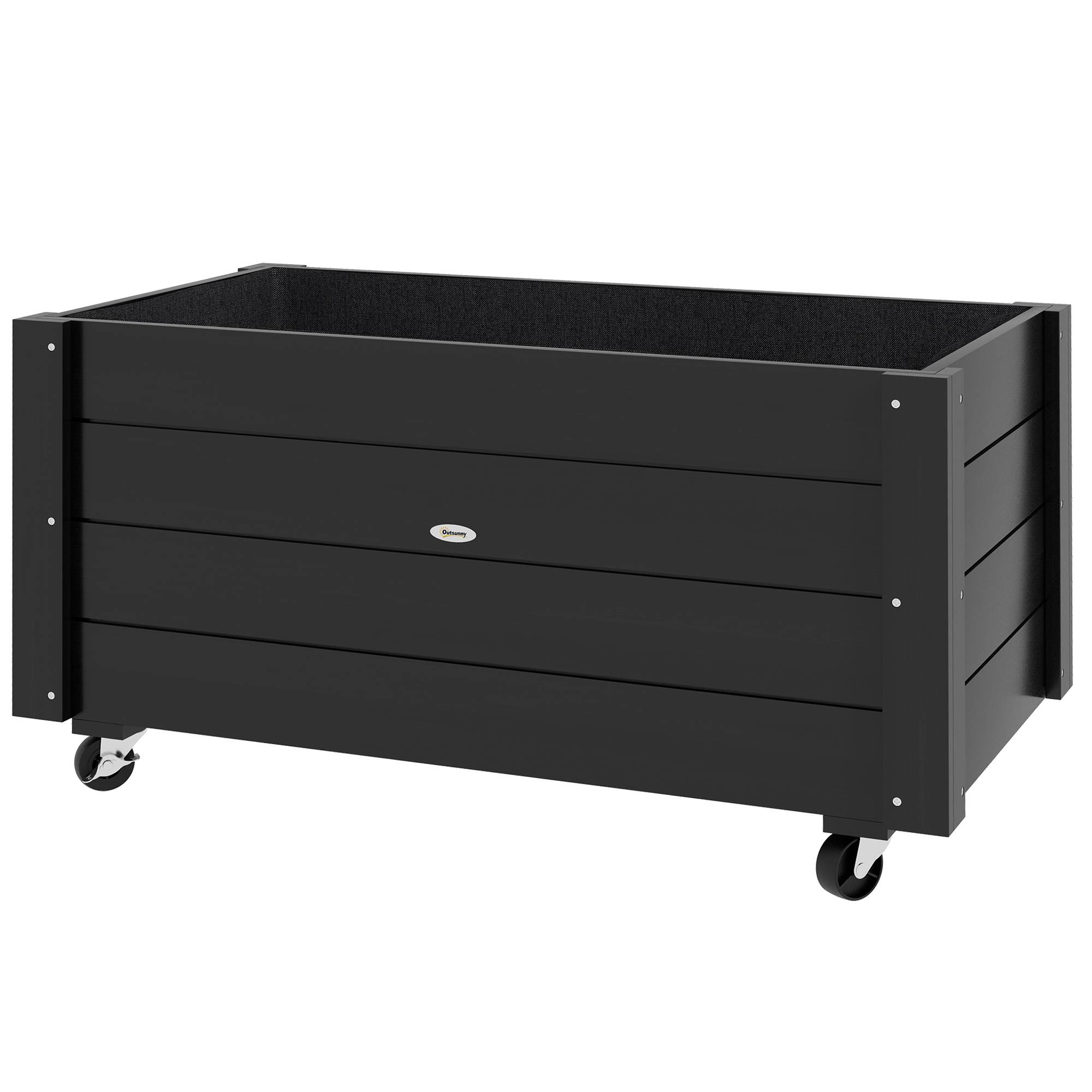 Jardinière sur roulettes bois sapin extérieur drainage inclus 89x48x47cm noir - ComfortXL Outdoor Living - Image 2