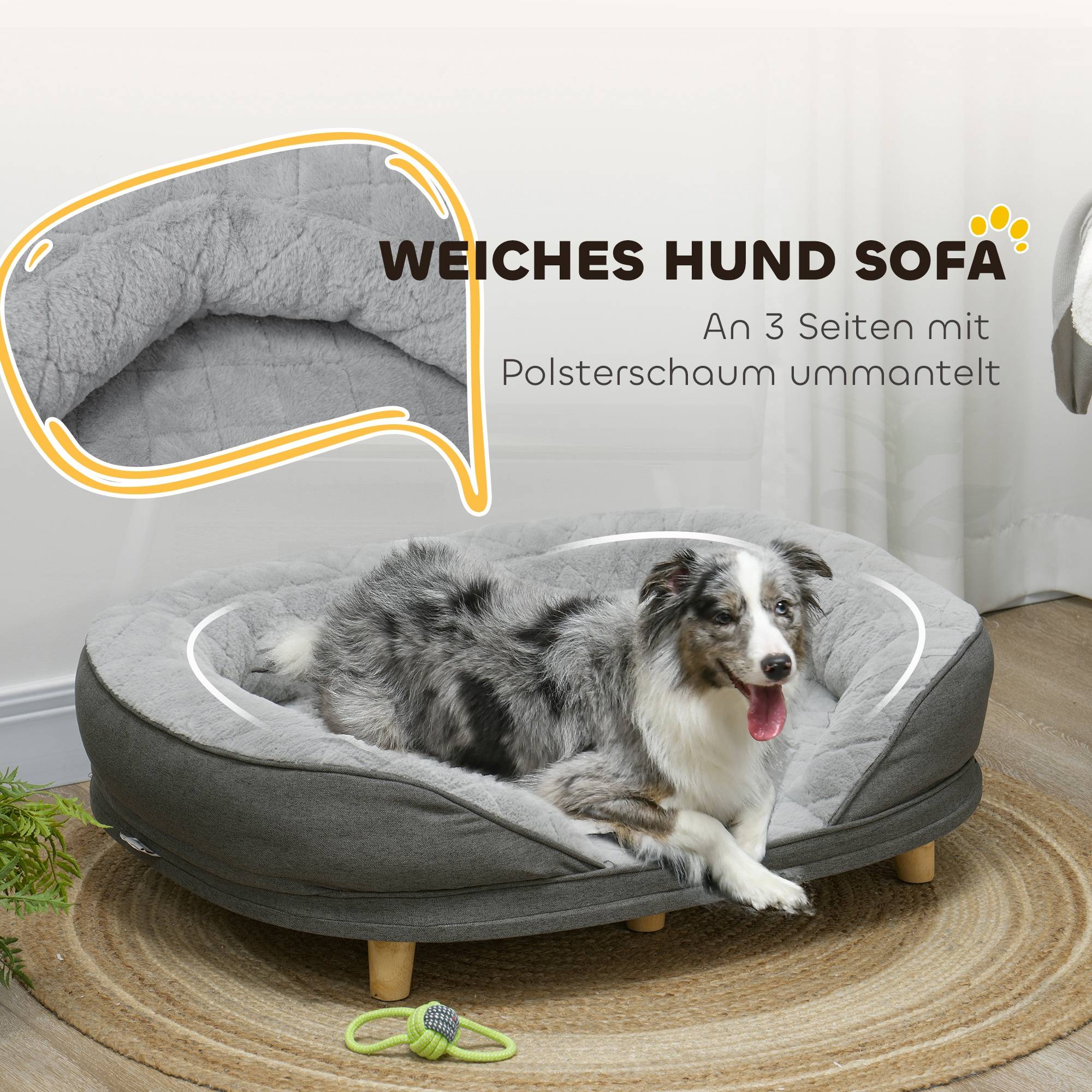 ComfortXL - Canapé pour chien polyester MDF 90 x 78 x 25 cm gris couchage surélevé housse amovible jusqu’à 25 kg - Image 6