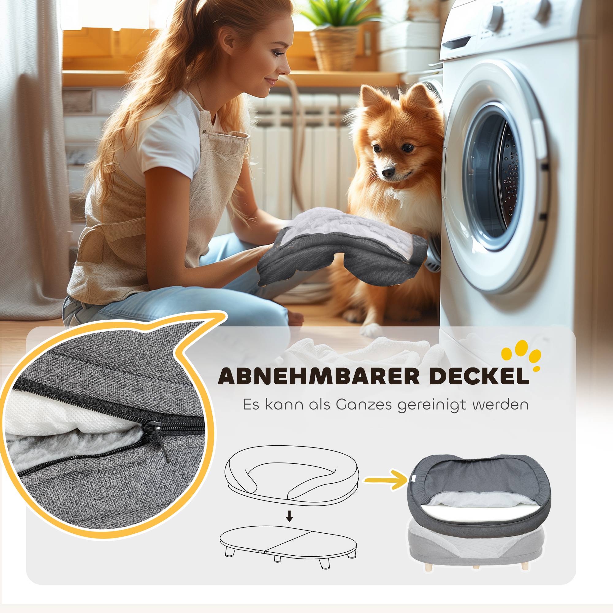 ComfortXL - Canapé pour chien polyester MDF 90 x 78 x 25 cm gris couchage surélevé housse amovible jusqu’à 25 kg - Image 5