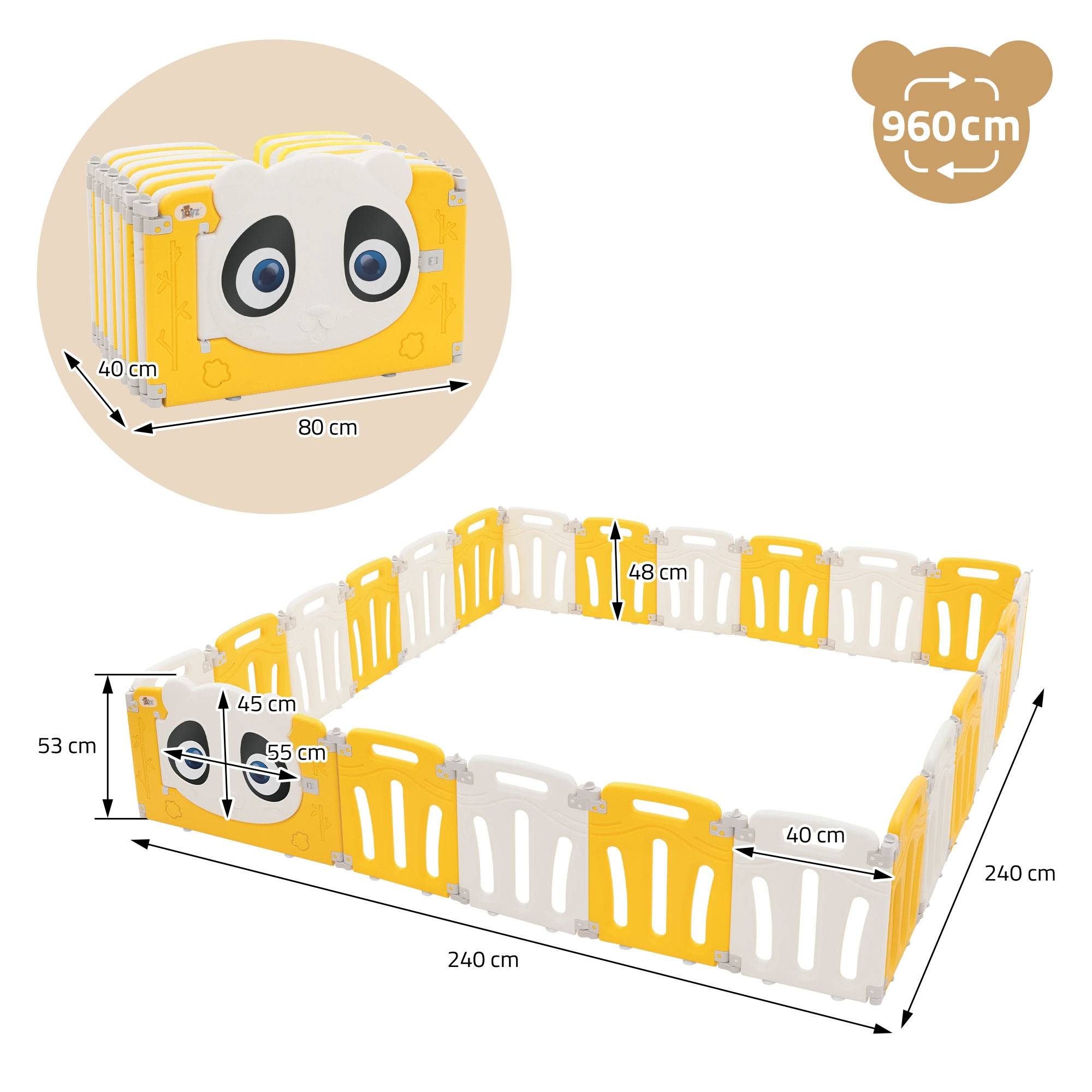 Parc bébé 960 cm 240x240 cm blanc-jeune avec 23 panneaux en plastique HDPE design Panda coins arrondis et surfaces lisses barrière extérieure sécurité - Image 7