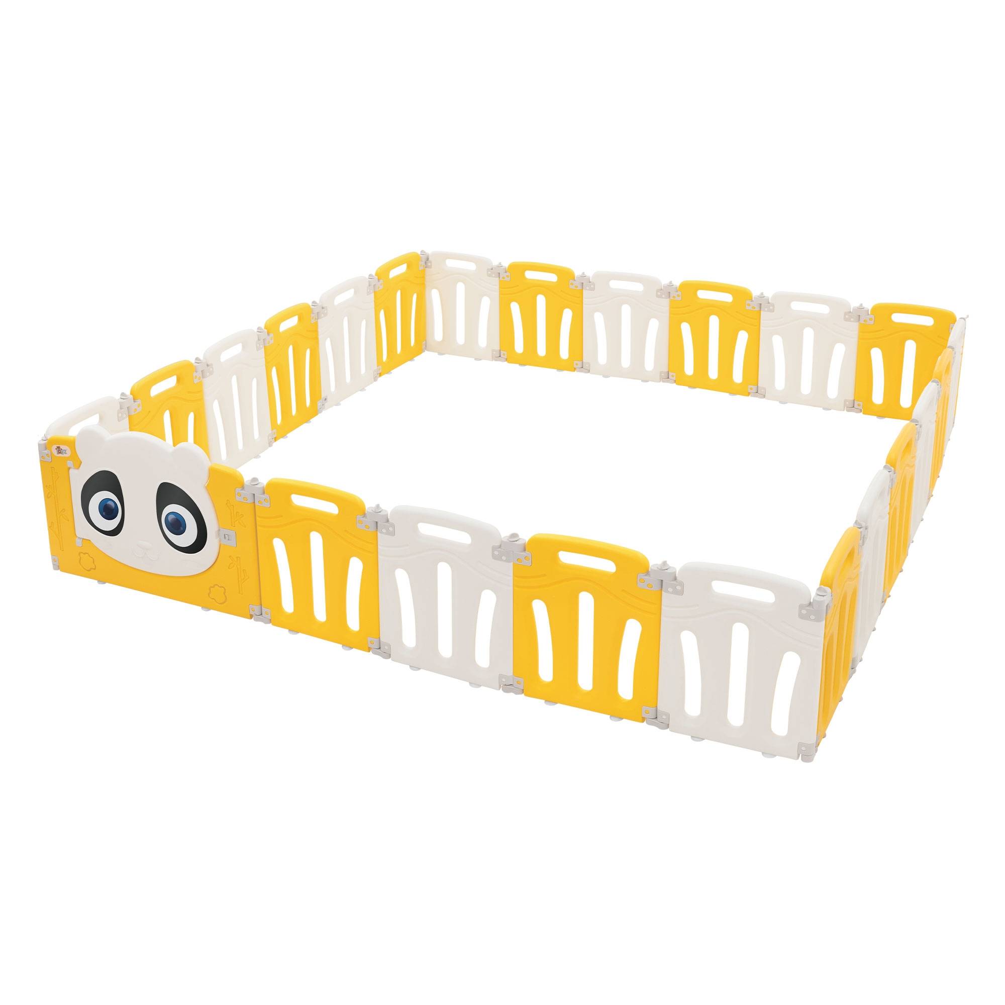 Parc bébé 960 cm 240x240 cm blanc-jeune avec 23 panneaux en plastique HDPE design Panda coins arrondis et surfaces lisses barrière extérieure sécurité - Image 1