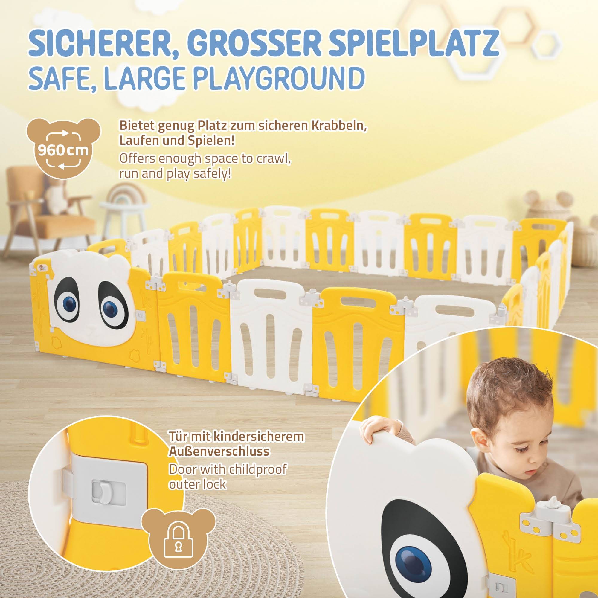 Parc bébé 960 cm 240x240 cm blanc-jeune avec 23 panneaux en plastique HDPE design Panda coins arrondis et surfaces lisses barrière extérieure sécurité - Image 5