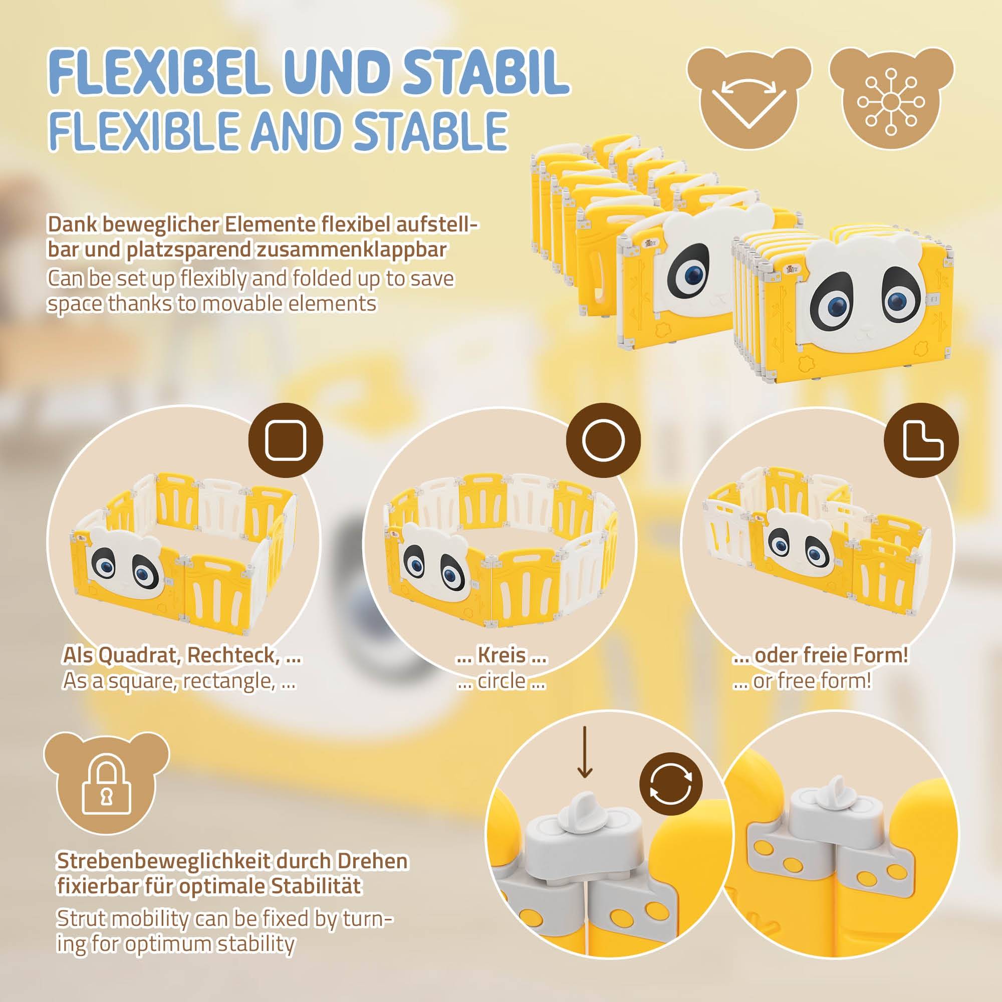Parc bébé 960 cm 240x240 cm blanc-jeune avec 23 panneaux en plastique HDPE design Panda coins arrondis et surfaces lisses barrière extérieure sécurité - Image 4