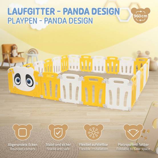 Parc bébé 960 cm 240x240 cm blanc-jeune avec 23 panneaux en plastique HDPE design Panda coins arrondis et surfaces lisses barrière extérieure sécurité - Image 2