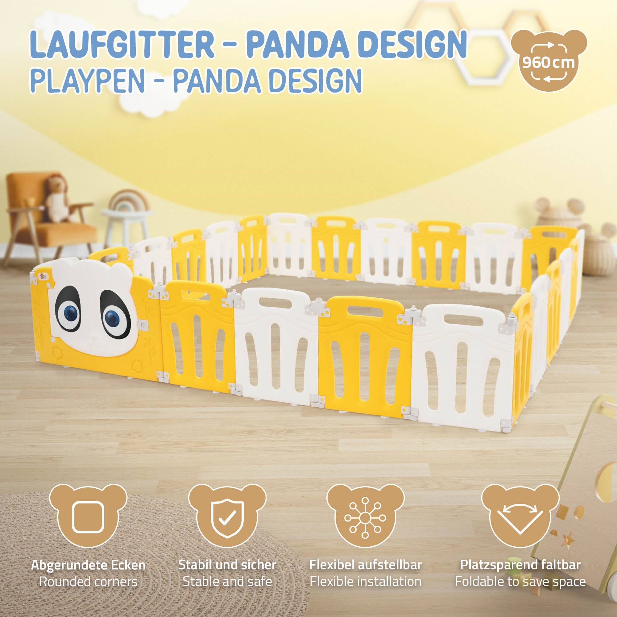 Parc bébé 960 cm 240x240 cm blanc-jeune avec 23 panneaux en plastique HDPE design Panda coins arrondis et surfaces lisses barrière extérieure sécurité - Image 2