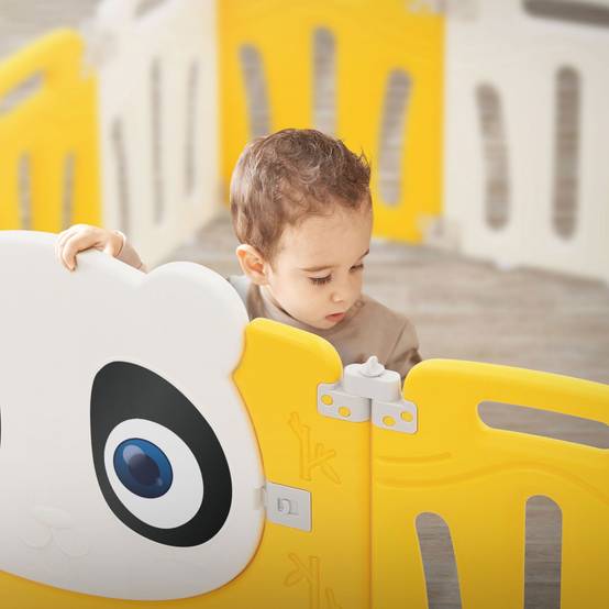 Parc bébé 960 cm 240x240 cm blanc-jeune avec 23 panneaux en plastique HDPE design Panda coins arrondis et surfaces lisses barrière extérieure sécurité - Image 9