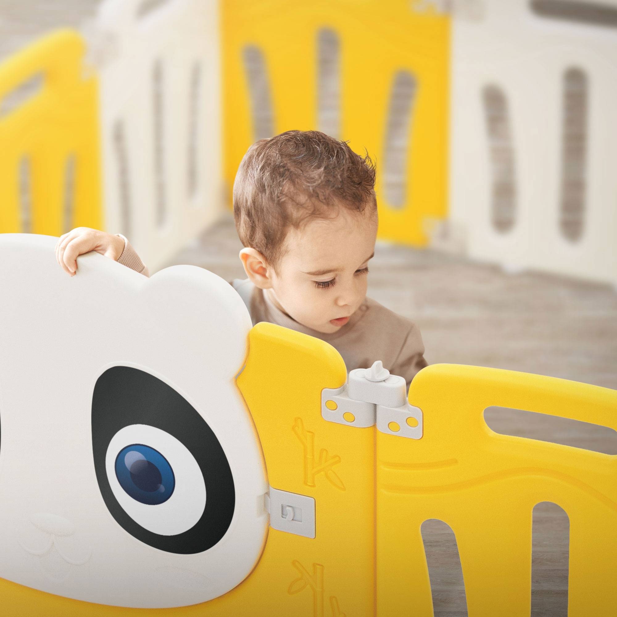 Parc bébé 960 cm 240x240 cm blanc-jeune avec 23 panneaux en plastique HDPE design Panda coins arrondis et surfaces lisses barrière extérieure sécurité - Image 9