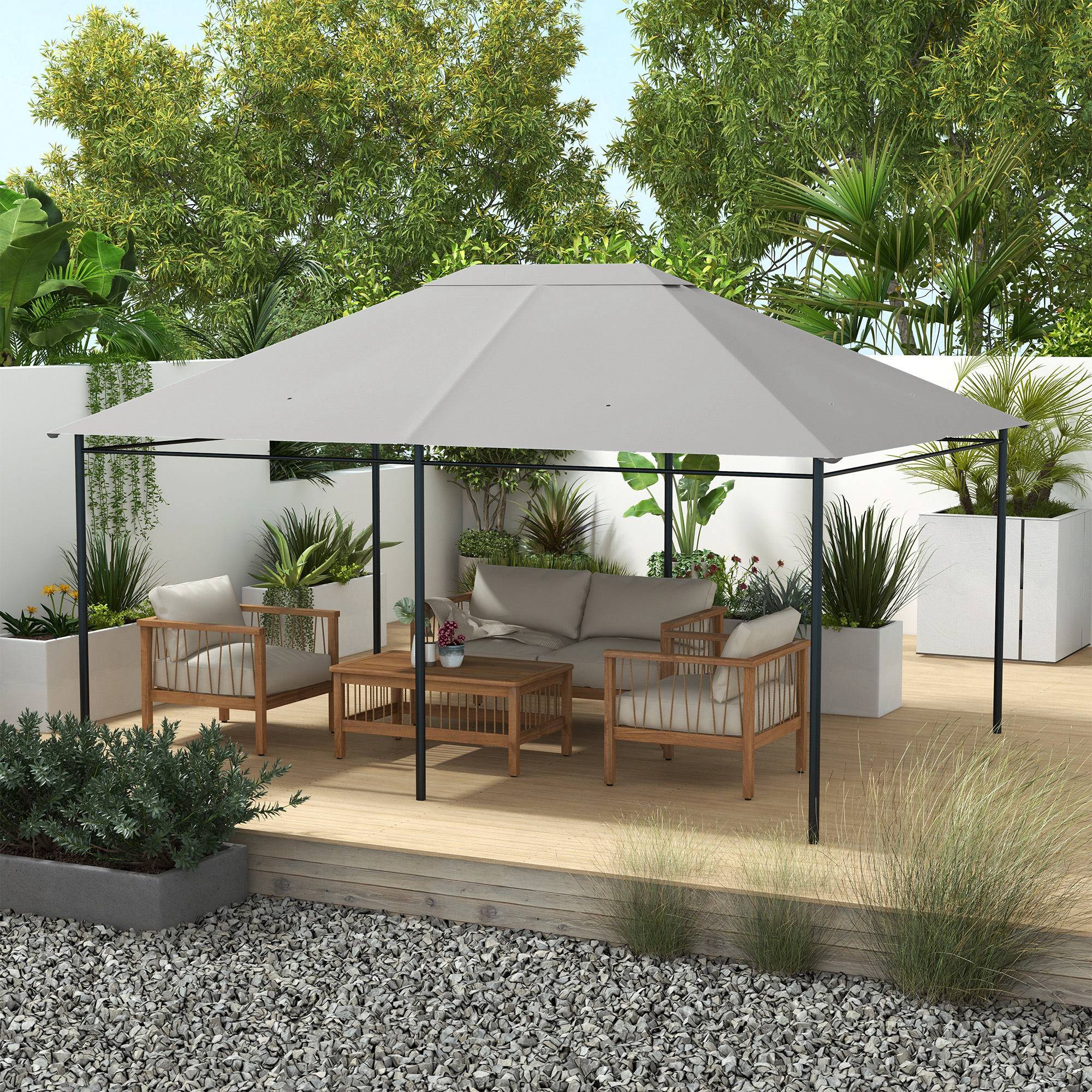 Outsunny - Toile de remplacement pour pavillon tonnelle tente gazebo jardin 3x4m toit de rechange anti-UV tissu polyester haute densité gris clair - Outsunny - Image 2