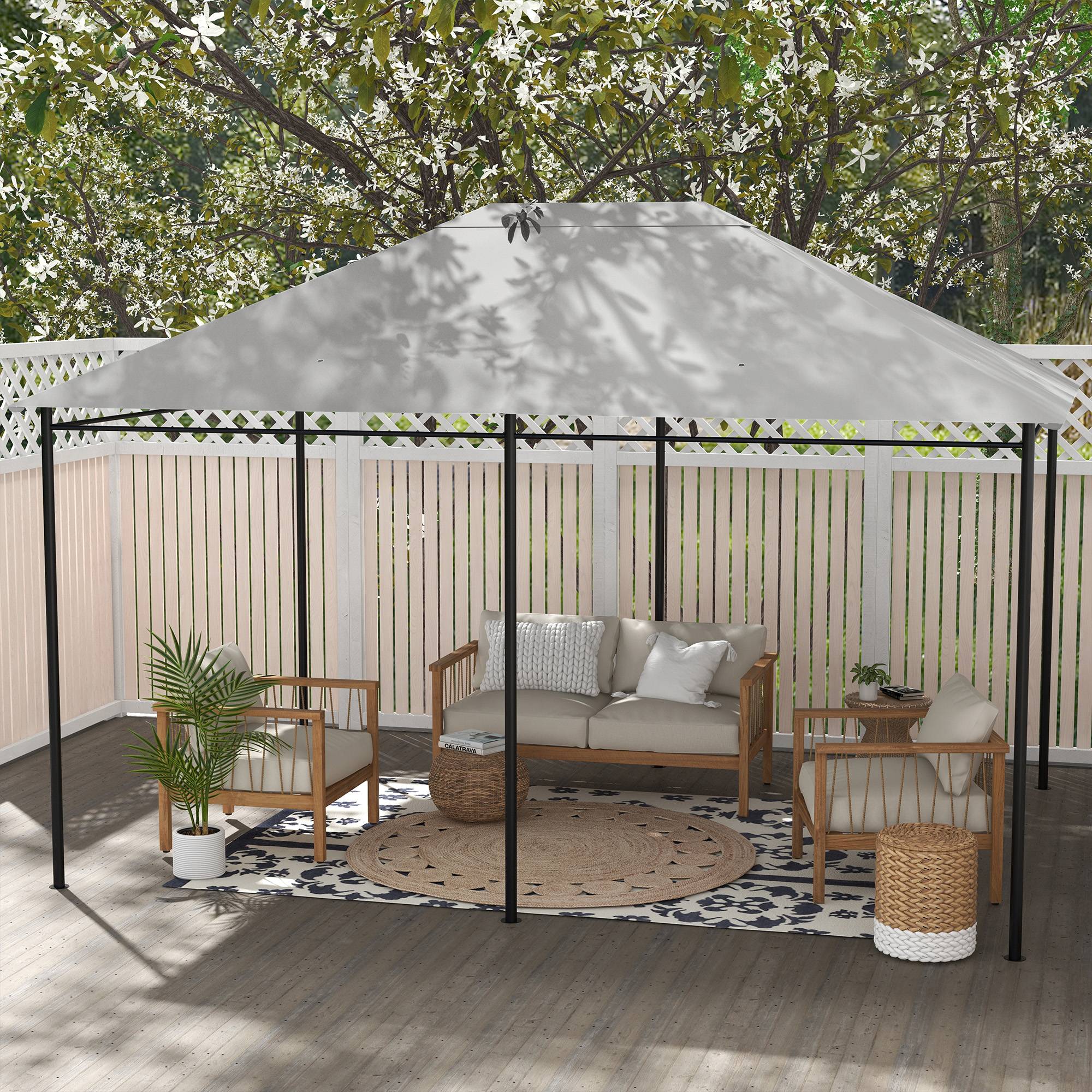 Outsunny - Toile de remplacement pour pavillon tonnelle tente gazebo jardin 3x4m toit de rechange anti-UV tissu polyester haute densité gris clair - Outsunny - Image 4