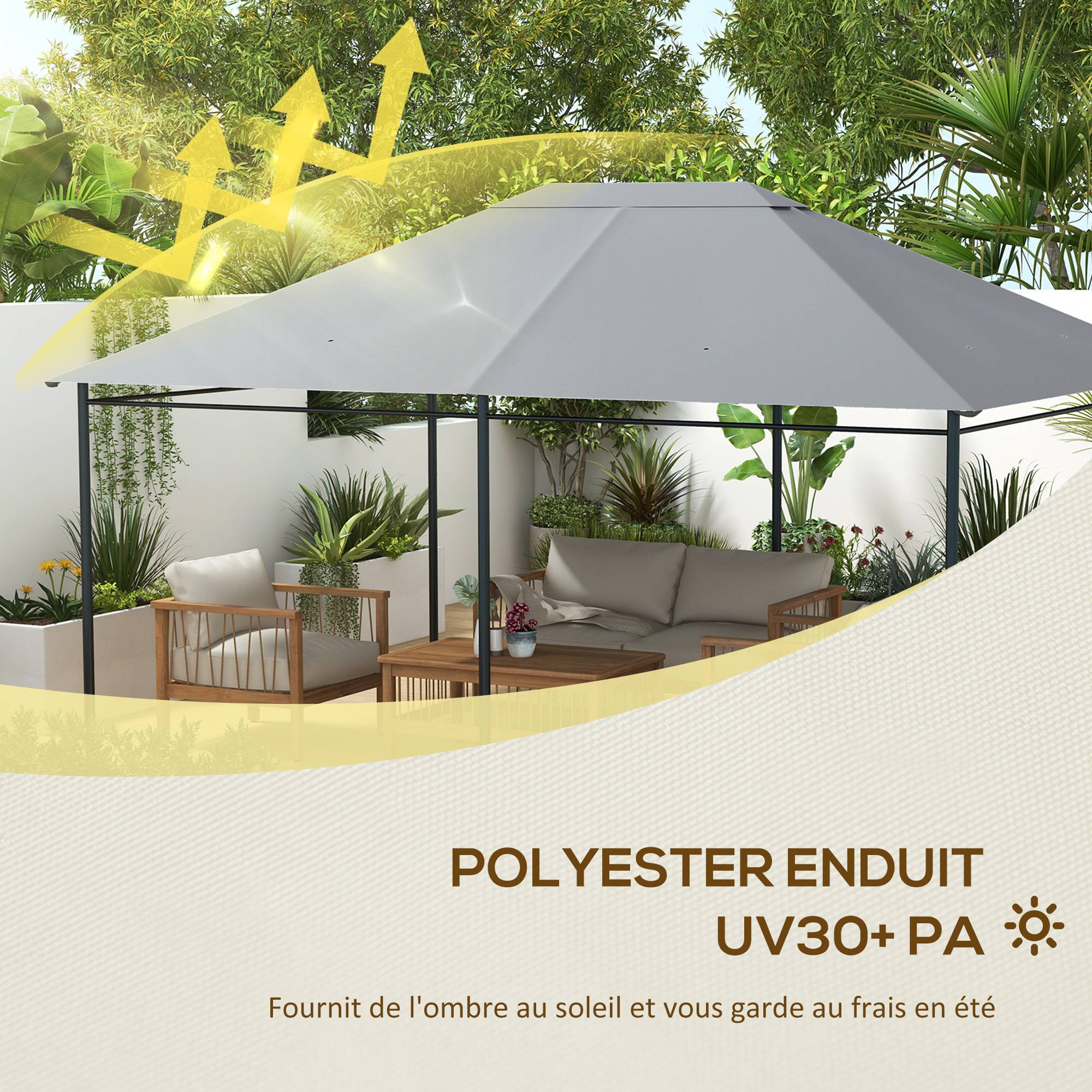 Outsunny - Toile de remplacement pour pavillon tonnelle tente gazebo jardin 3x4m toit de rechange anti-UV tissu polyester haute densité gris clair - Outsunny - Image 5