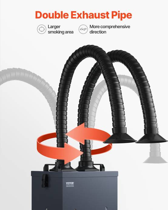 VEVOR Extracteur fumée soudure 275W, absorbeur sans balais 2 tuyaux, aspiration 380 m³/h. - Image 5