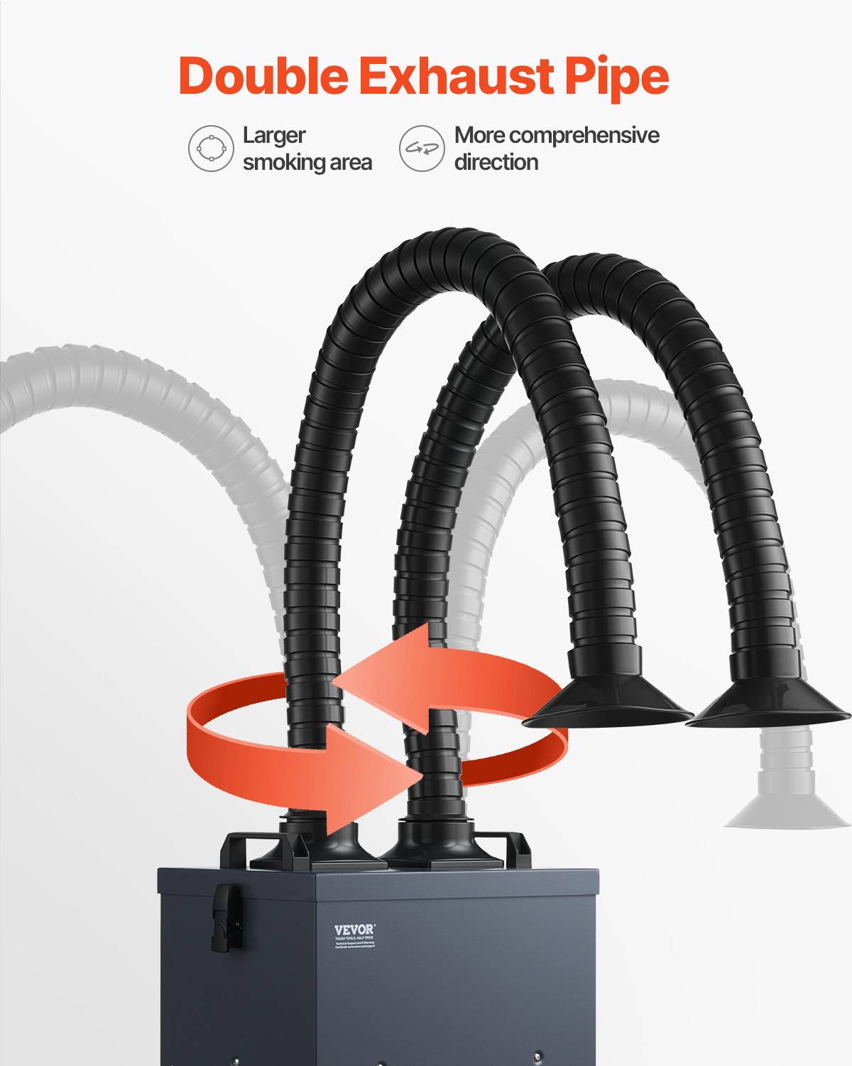 VEVOR Extracteur fumée soudure 275W, absorbeur sans balais 2 tuyaux, aspiration 380 m³/h. - Image 5