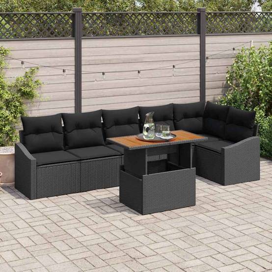 Mobilier de jardin 7 pièces en poly rotin modulable avec stockage intégré Noir – ComfortXL Outdoor Living - Image 1