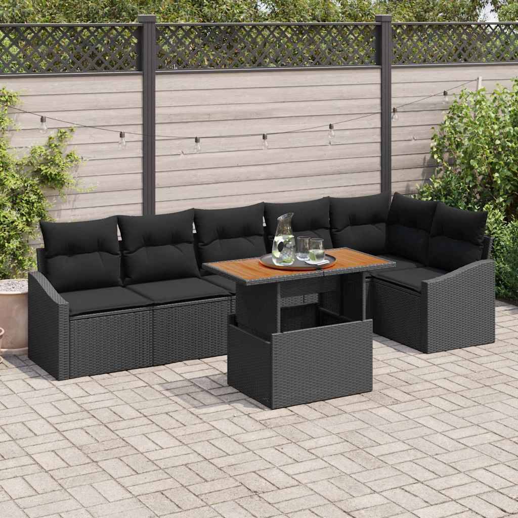 Mobilier de jardin 7 pièces en poly rotin modulable avec stockage intégré Noir – ComfortXL Outdoor Living - Image 1