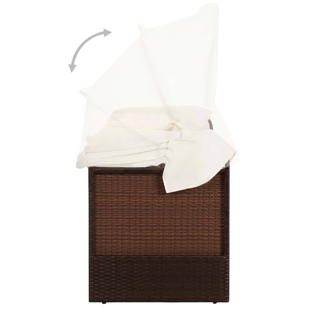 Helloshop26 - Transat chaise longue bain de soleil lit de jardin terrasse meuble d'extérieur avec auvent résine tressée marron - Image 6