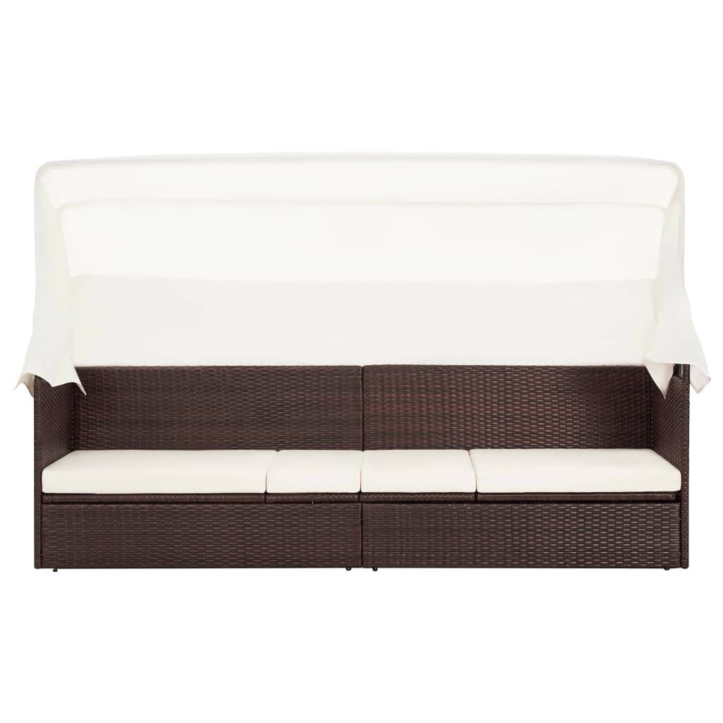 Helloshop26 - Transat chaise longue bain de soleil lit de jardin terrasse meuble d'extérieur avec auvent résine tressée marron - Image 2