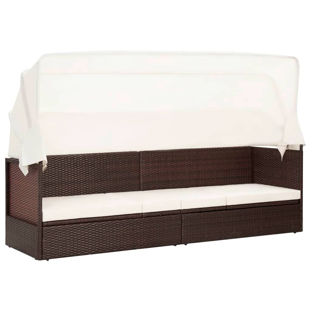 Helloshop26 - Transat chaise longue bain de soleil lit de jardin terrasse meuble d'extérieur avec auvent résine tressée marron - Image 1