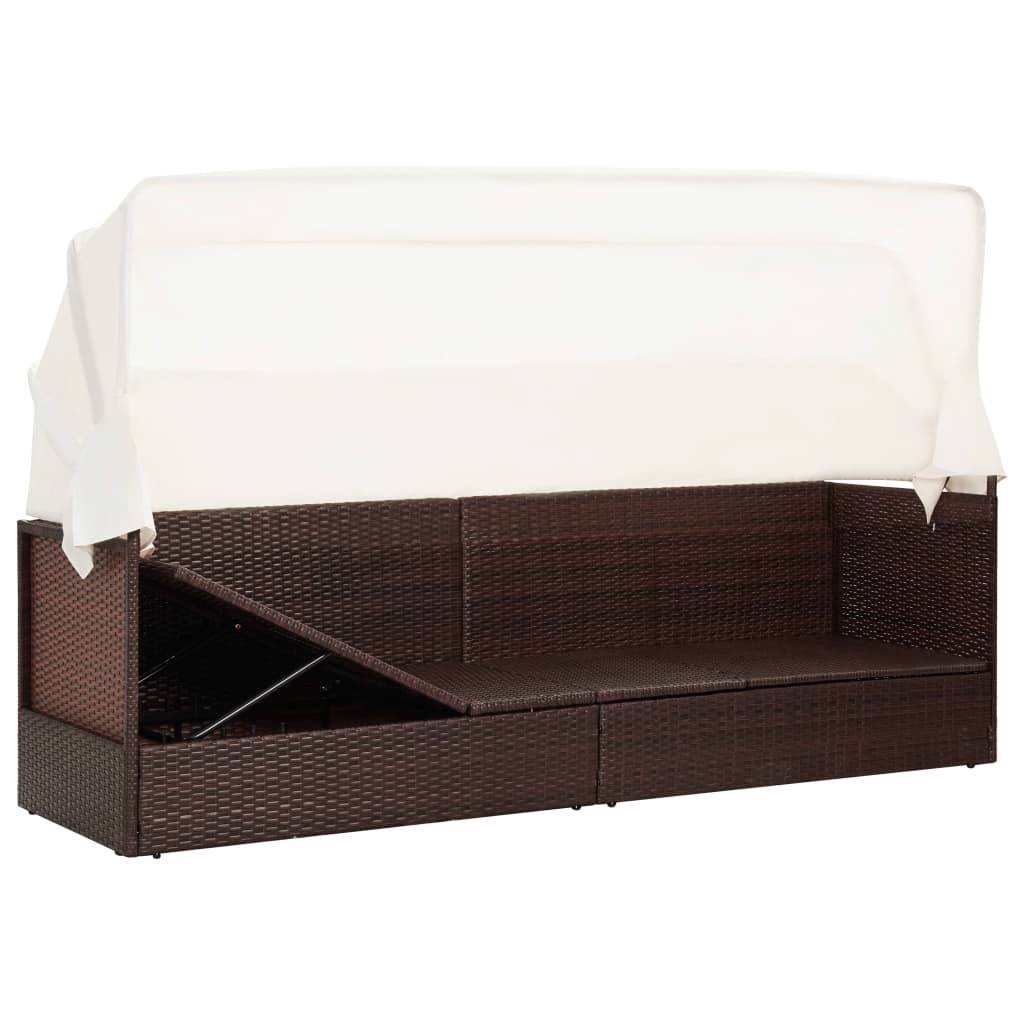 Helloshop26 - Transat chaise longue bain de soleil lit de jardin terrasse meuble d'extérieur avec auvent résine tressée marron - Image 3