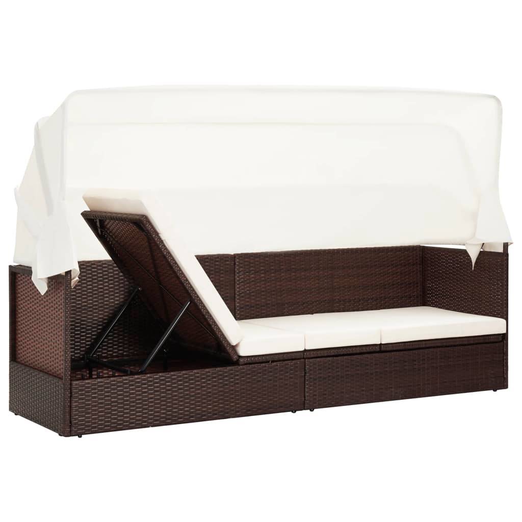 Helloshop26 - Transat chaise longue bain de soleil lit de jardin terrasse meuble d'extérieur avec auvent résine tressée marron - Image 4