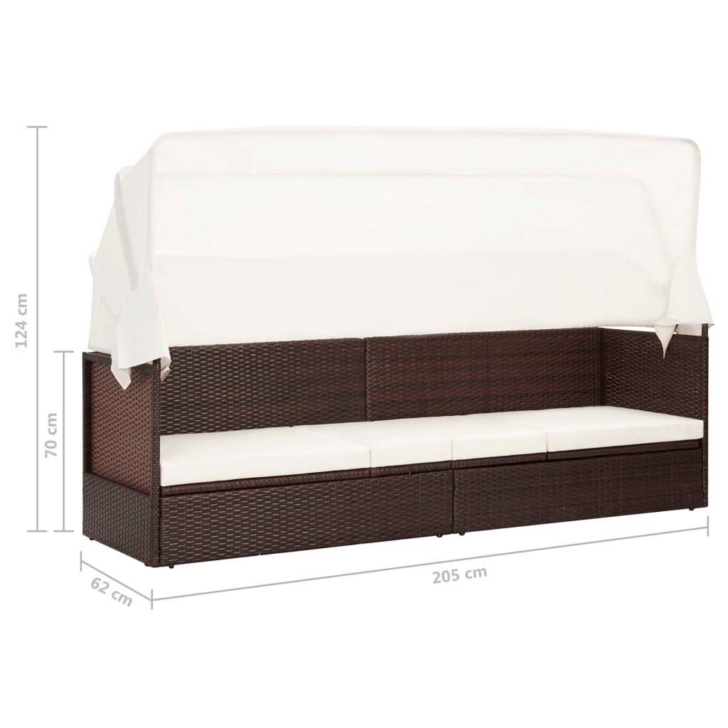 Helloshop26 - Transat chaise longue bain de soleil lit de jardin terrasse meuble d'extérieur avec auvent résine tressée marron - Image 7