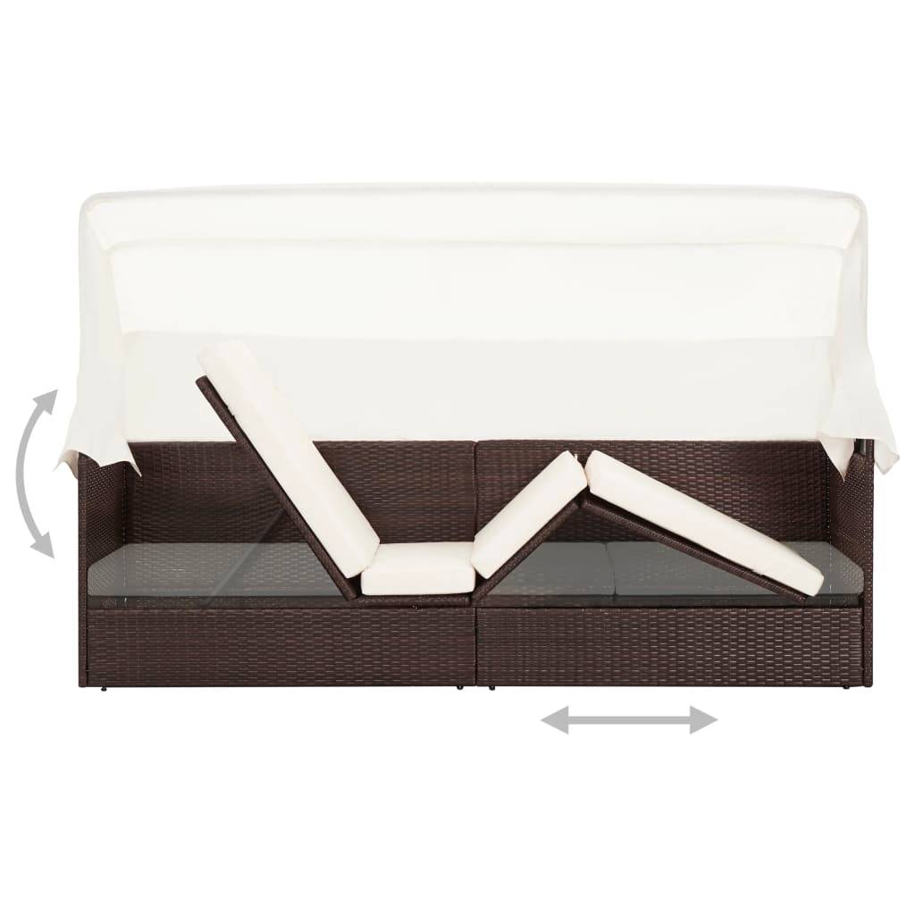 Helloshop26 - Transat chaise longue bain de soleil lit de jardin terrasse meuble d'extérieur avec auvent résine tressée marron - Image 5
