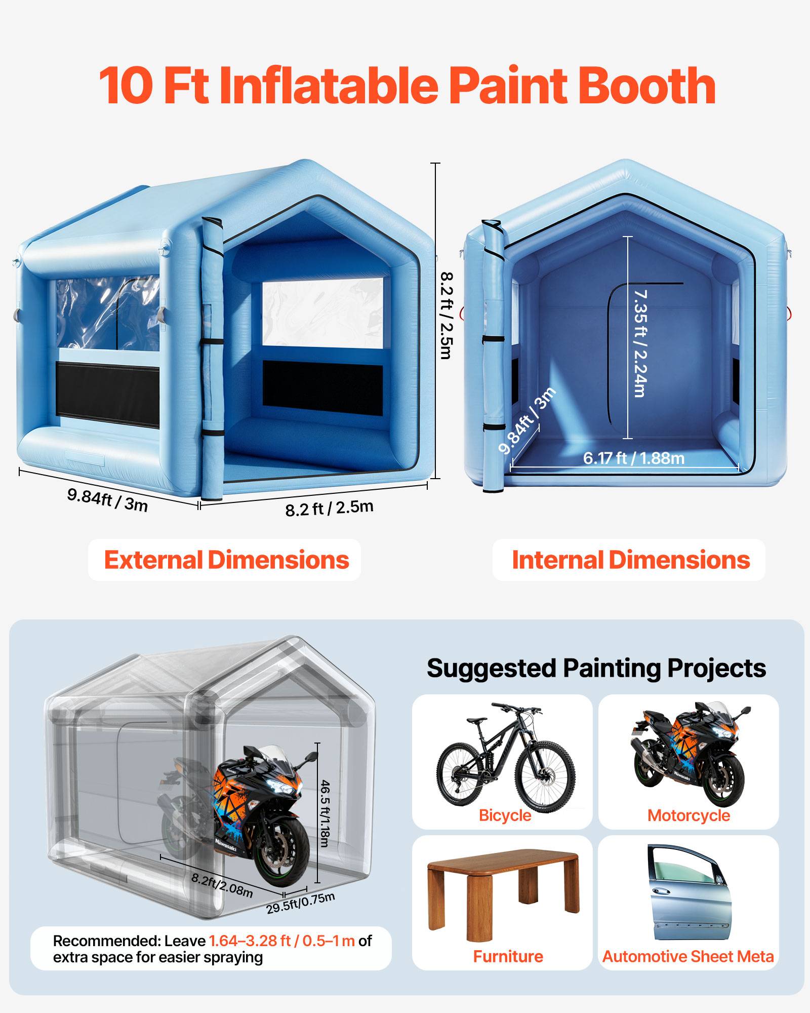 Vevor - VEVOR Cabine de peinture gonflable 3 x 2,5 m, souffleur 550 W, filtration haute performance - Image 2