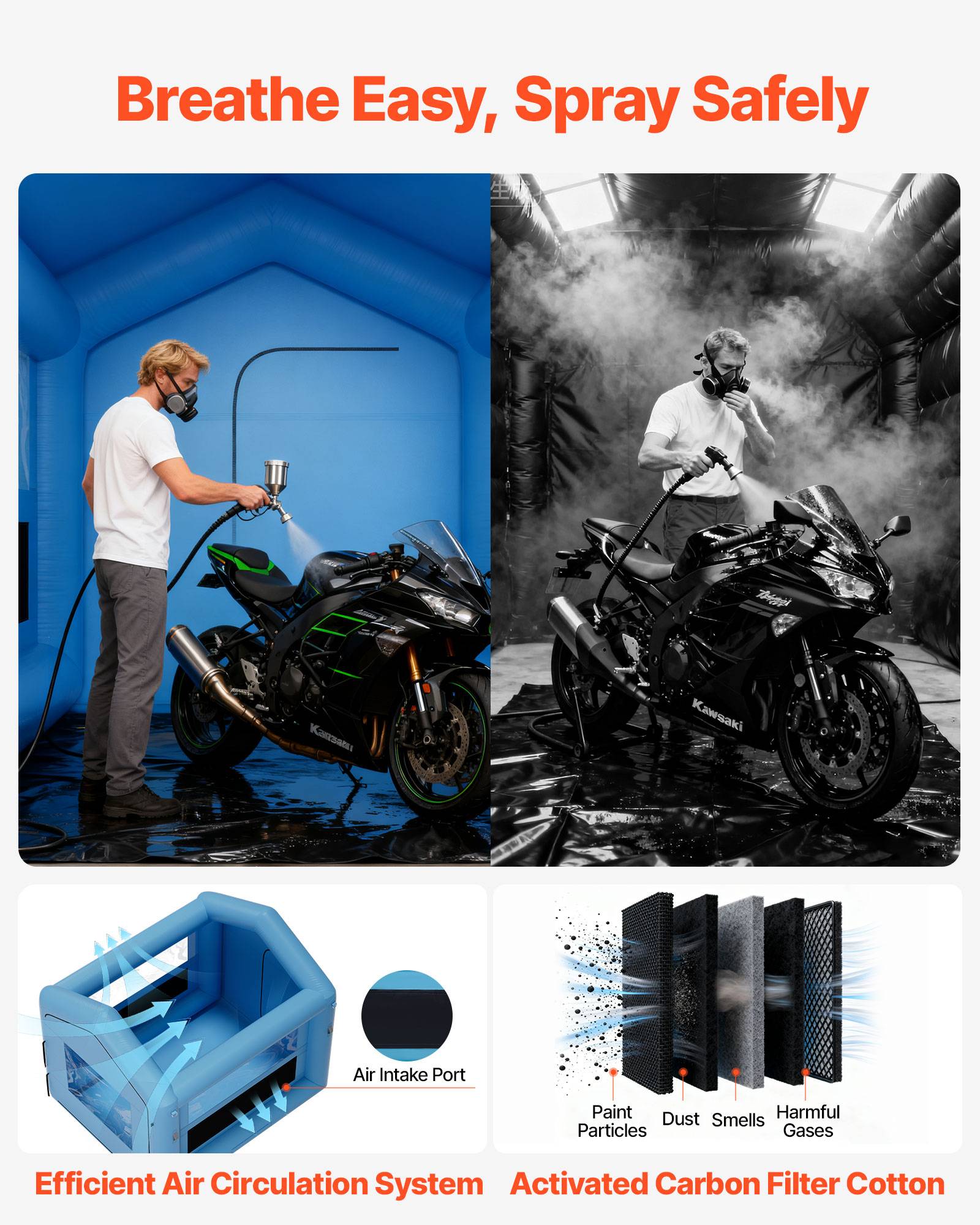 Vevor - VEVOR Cabine de peinture gonflable 3 x 2,5 m, souffleur 550 W, filtration haute performance - Image 3
