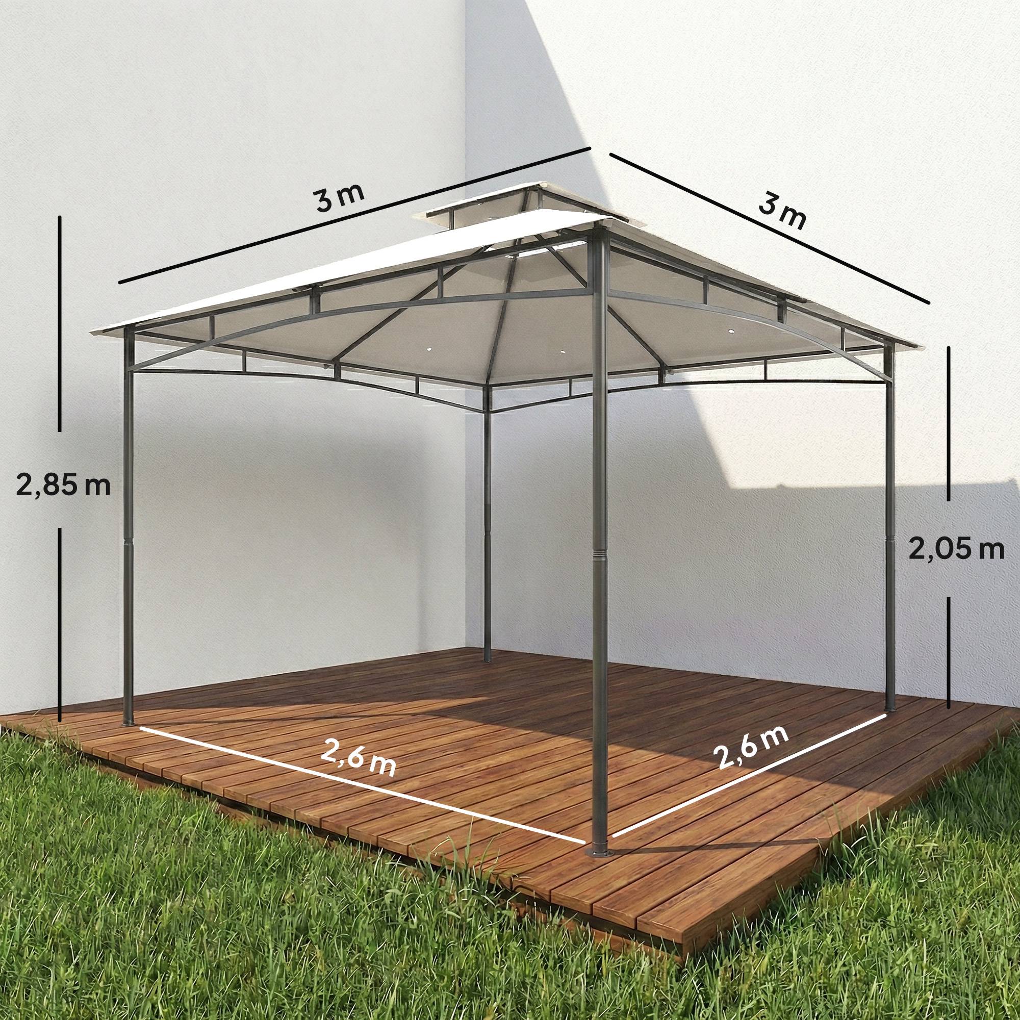 Pavillon 3x3m déperlant stable hiver pavillon jardin cadre supérieur rétractable toit double blanc crème - Image 5