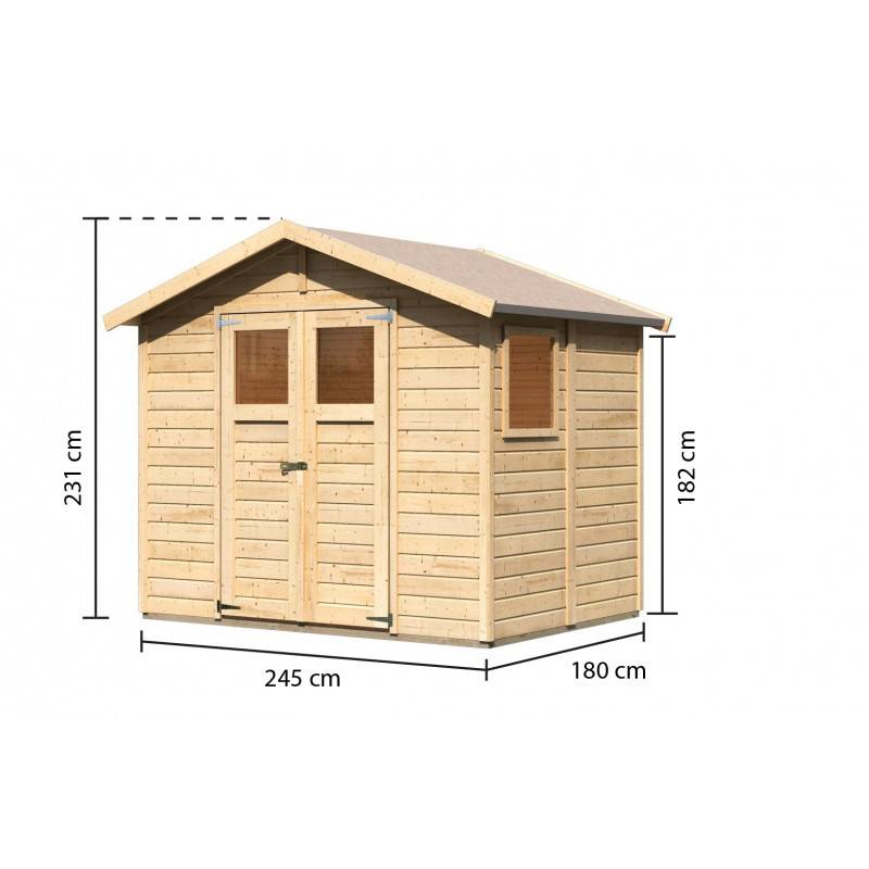 Abri de jardin 4,41m² bois massif 14mm fenêtre latérale Karibu marron avec embase traitée - Image 7