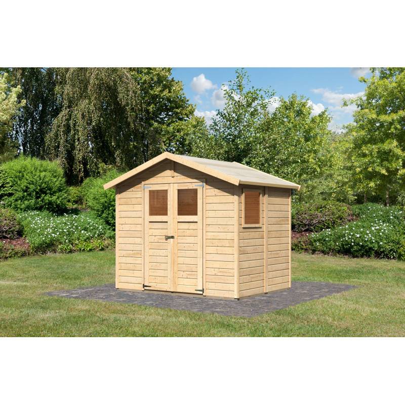 Abri de jardin 4,41m² bois massif 14mm fenêtre latérale Karibu marron avec embase traitée - Image 6