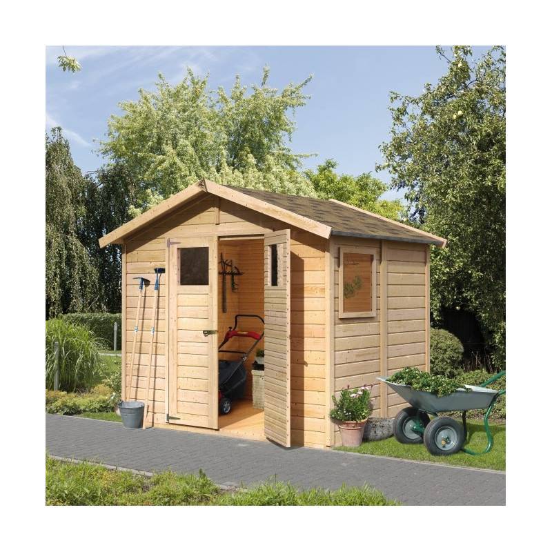 Abri de jardin 4,41m² bois massif 14mm fenêtre latérale Karibu marron avec embase traitée - Image 2