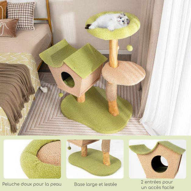 Helloshop26 - Arbre à chat de 110 cm tour à chat en bois perchoir supérieur rembourré condo pour chatcentre d'activité pour chat balles pendantes vert - Image 2