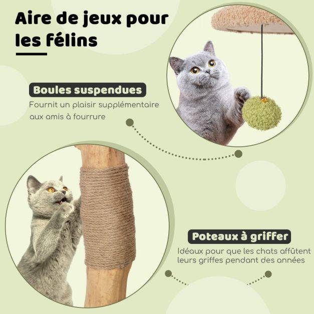 Helloshop26 - Arbre à chat de 110 cm tour à chat en bois perchoir supérieur rembourré condo pour chatcentre d'activité pour chat balles pendantes vert - Image 4