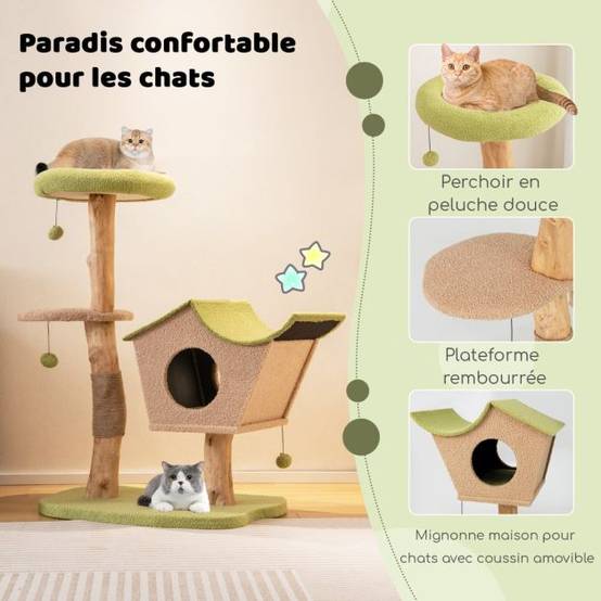 Helloshop26 - Arbre à chat de 110 cm tour à chat en bois perchoir supérieur rembourré condo pour chatcentre d'activité pour chat balles pendantes vert - Image 3