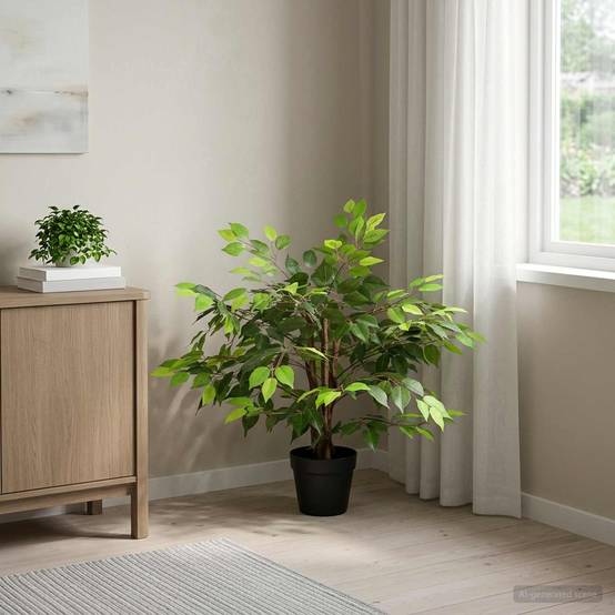 Plante artificielle Ficus tissu et bois vert 73 x 16 x 60 cm - PANGIVO - Image 1
