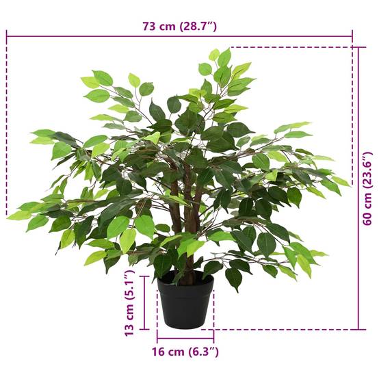 Plante artificielle Ficus tissu et bois vert 73 x 16 x 60 cm - PANGIVO - Image 6